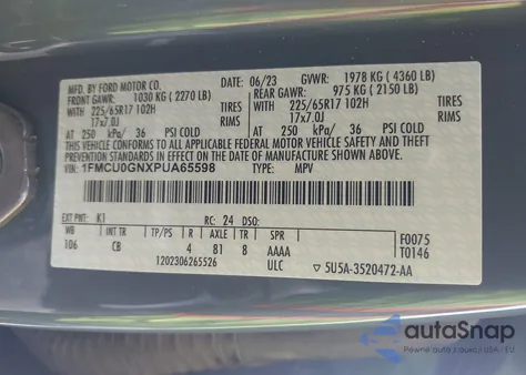 2023 Ford Escape Active z USA, uszkodzony, nr VIN 1FMCU0GNXPUA65598